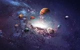 Galaxie a planety v kosmické hloubce