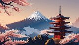 Klidná japonská krajina pod horou Fuji
