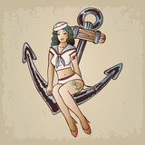 Námořnická pin-up dívka s kotvou