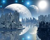 Noční panorama futuristického světa