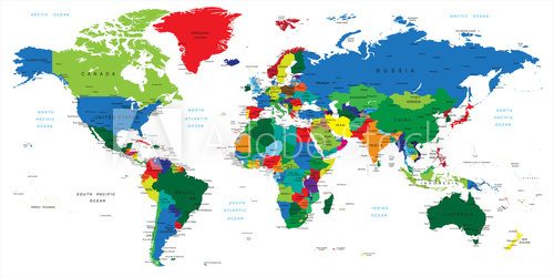 Barevná ilustrovaná mapa světa
