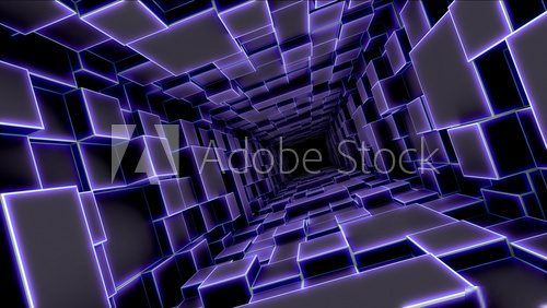 Geometrický 3D tunel v modrém neonovém světle