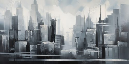 Mlžné panorama futuristického města