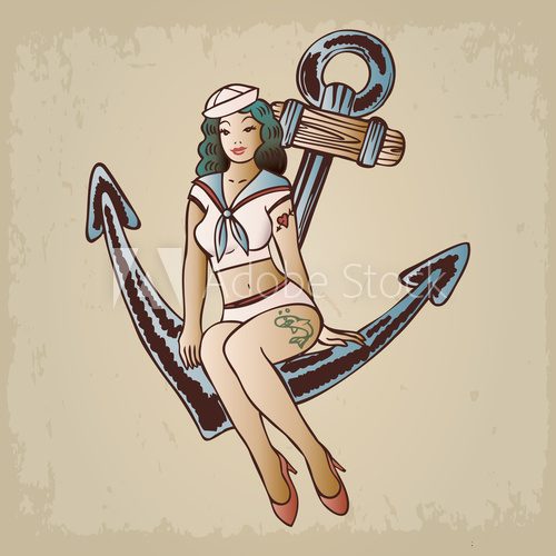 Námořnická pin-up dívka s kotvou