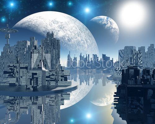 Noční panorama futuristického světa