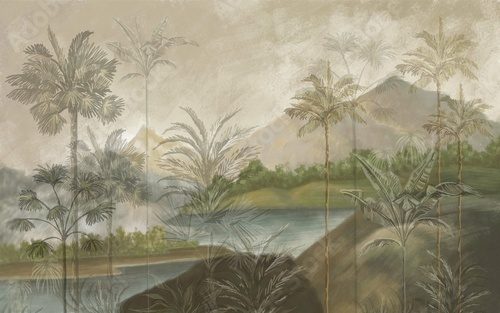 Tropická harmonie mlhavé krajiny
