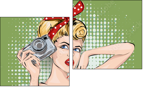 Pin-up sexy woman with camera taking pictures - Two-piece canvas, Diptych