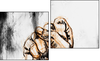 fist drawing, pencil sketch on paper, Color effect. - Two-piece canvas, Diptych