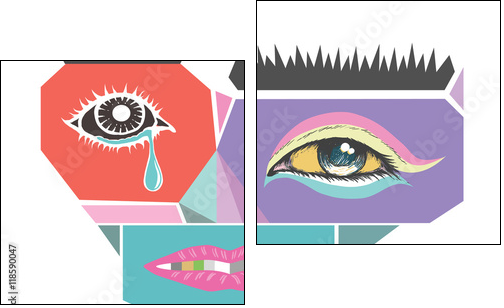 Abstract face design. Modern art vector illustration. Abstract face for Homeless Concepts. Abstract design exotic bohemian & boho style. - Two-piece canvas, Diptych