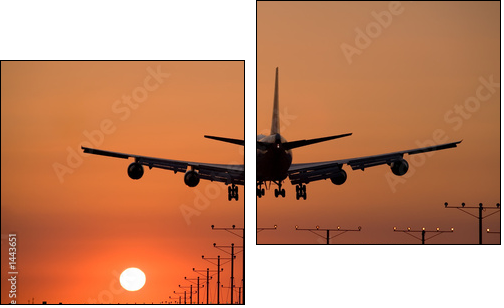 sunset jet landing 3 - Two-piece canvas, Diptych