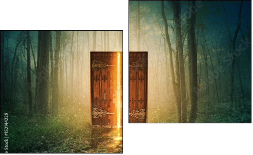 Glowing door in forest - Two-piece canvas, Diptych