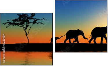 Family of elephants. - Two-piece canvas, Diptych