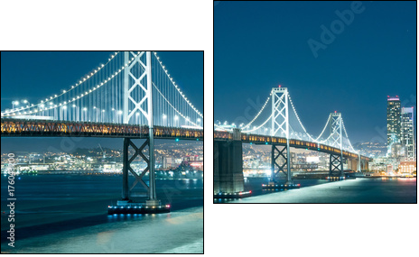 Oakland Bay Bridge and the city light at night. - Two-piece canvas, Diptych