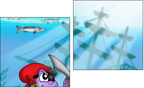 Pirate octopus near ship underwater - Two-piece canvas, Diptych