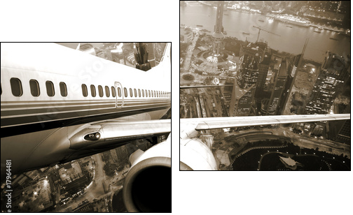 the airplane take off from the city night. - Two-piece canvas, Diptych