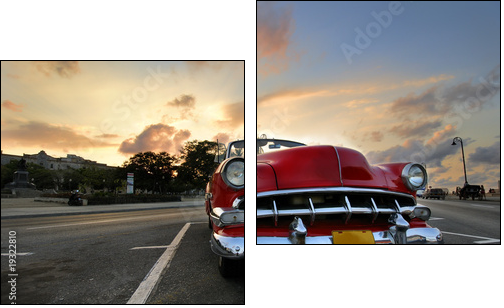 Red car in Havana sunset - Two-piece canvas, Diptych