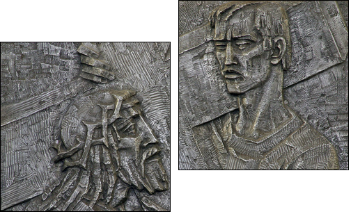 5th Station of the Cross - Simon of Cyrene carries the cross - Two-piece canvas, Diptych