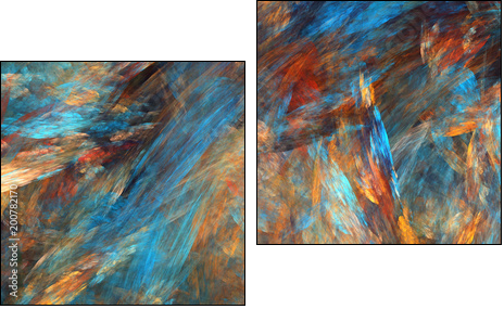 Abstract painted texture. Chaotic blue, orange and red strokes. Fractal background. Fantasy digital art. 3D rendering. - Two-piece canvas, Diptych