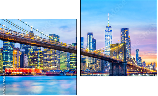 Brooklyn Bridge and the Lower Manhattan skyline at dusk - Two-piece canvas, Diptych