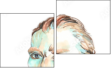 Hand drawn aquarelle colorful illustration. Watercolor artwork. Portrait of a man. Vincent Willem van Gogh. - Two-piece canvas, Diptych