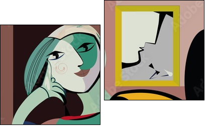 Colorful abstract background, inspired by Picasso, woman in armchair - Two-piece canvas, Diptych