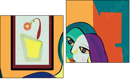 Colorful abstract background, cubism art style, portrait of woman sitting - Two-piece canvas, Diptych