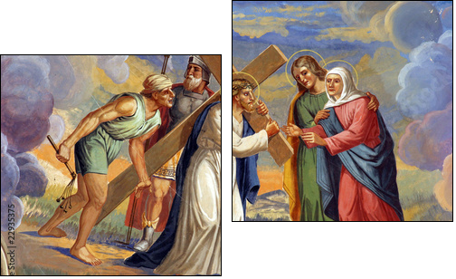 Jesus meets His Mother - Two-piece canvas, Diptych