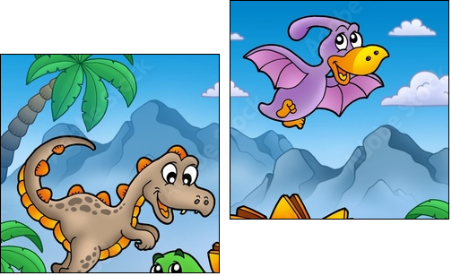 Landscape with dinosaurs 2 - Two-piece canvas, Diptych