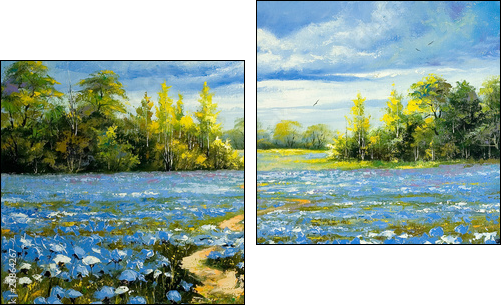 Road through a field with blossoming cornflowers - Two-piece canvas, Diptych