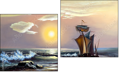Sailing boat against the coming sun - Two-piece canvas, Diptych
