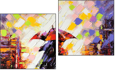 Two enamoured under an umbrella - Two-piece canvas, Diptych