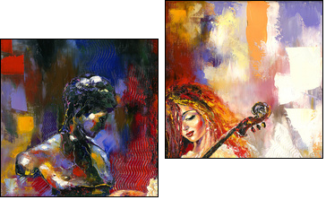 The girl and a violoncello - Two-piece canvas, Diptych