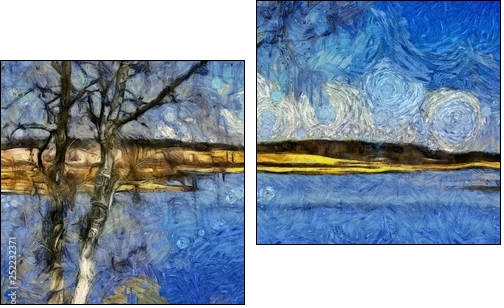 Incredible beauty of nature landscape. Spring season. Impressionism oil painting in Vincent Van Gogh modern style. Creative artistic print for canvas or textile. Wallpaper, poster or postcard design. - Two-piece canvas, Diptych