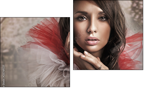 Portrait of a young brunette - Two-piece canvas, Diptych