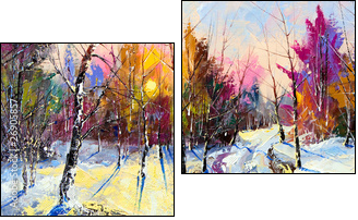 Sunset in winter wood - Two-piece canvas, Diptych