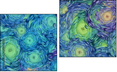 Abstract painting impressionism wall art print example with oil imitation in Vincent Van Gogh style. Artistic contemporary design decor elements. Pop modern abstraction with vibrant bright strokes. - Two-piece canvas, Diptych