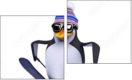 3d Penguin skiing like a pro - Two-piece canvas, Diptych