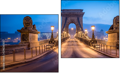 Historic Chain Bridge in Budapest in winter - Two-piece canvas, Diptych