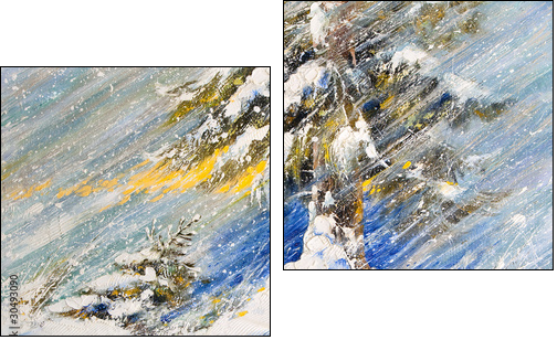 Fir-tree in snow. A picture drawn by oil - Two-piece canvas, Diptych
