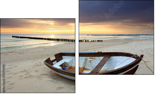 Boat on beautiful beach in sunrise - Two-piece canvas, Diptych