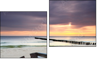 Boat on beautiful beach in sunrise - Two-piece canvas, Diptych