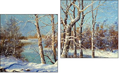 Winter landscape on the bank of the river - Two-piece canvas, Diptych