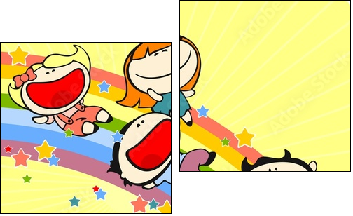 Kids sliding on a rainbow - Two-piece canvas, Diptych