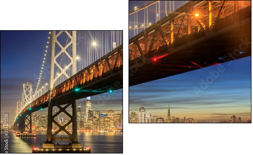 Western Span of San Francisco-Oakland Bay Bridge and San Francisco Waterfront in Blue Hour. Shot from Yerba Buena Island, San Francisco, California, USA. - Two-piece canvas, Diptych