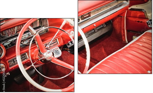 classic car interior with red leather upholstery - Two-piece canvas, Diptych
