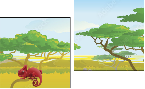Cute African safari animal cartoon scene - Two-piece canvas, Diptych