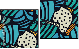 Creative seamless pattern in the style of Picasso. Various hand-drawn geometric shapes in turquoise, gold tones. Grunge texture. Minimalistic vintage design. Crazy art Wallpaper. Vector illustration. - Two-piece canvas, Diptych