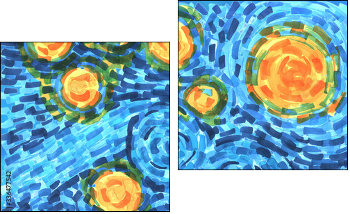 abstract background freehand living materials, colored masks curls, starry night - Two-piece canvas, Diptych