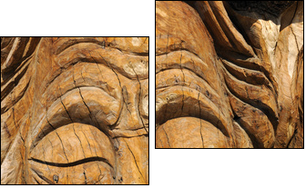 Face carved into an olive tree trunk in Matala - Two-piece canvas, Diptych