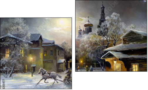 Rural landscape, oil on a canvas - Two-piece canvas, Diptych